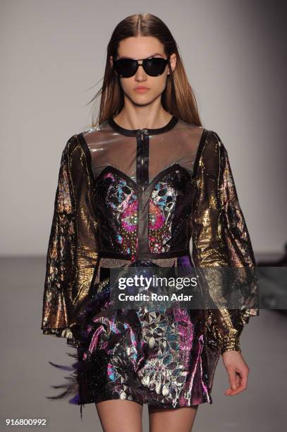 Model walks the runway at the Custo Barcelona show during New York Fashion Week: The Shows at Pier 59 on February 10, 2018 in New York City.
