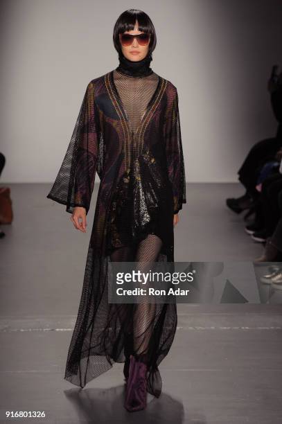 Model walks the runway at the Custo Barcelona show during New York Fashion Week: The Shows at Pier 59 on February 10, 2018 in New York City.