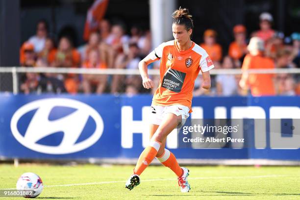 Carson Pickett of the Roar passes the ball during the W-League Semi Final match between the Brisbane Roar and Melbourne City at Perry Park on...