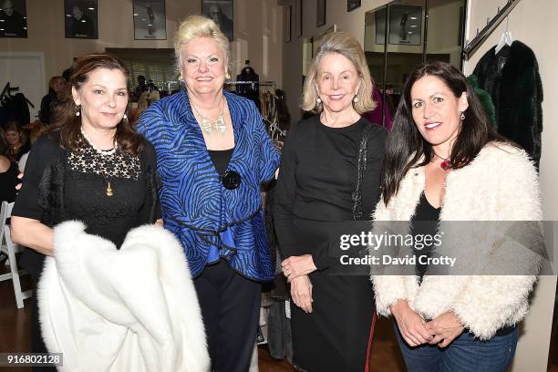 Donna Pappas, Susi McConaghy, Kitty Keck and Gina Gardner attend the Somper Furs Hosts Birthday Tea Party Honoring Iran Hopkins on February 10, 2018...