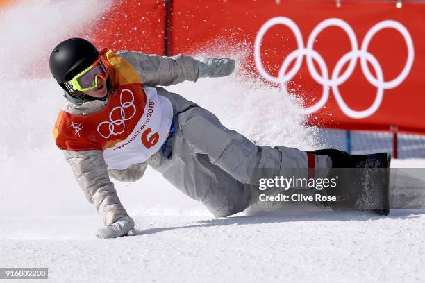 Redmond Gerard of the United States celebrates as he enters the finish area after his final run in the Snowboard Men's Slopestyle Final on day two of...