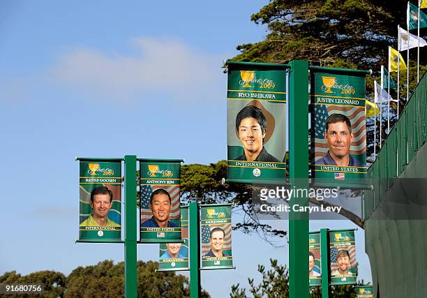 Scenic view of player banners during the second round four-ball matches for The Presidents Cup at Harding Park Golf Club on October 9, 2009 in San...
