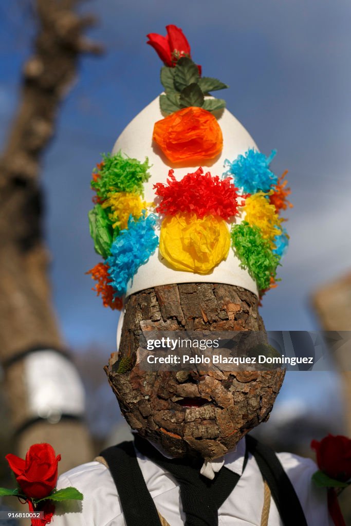 Botarga Mask A child dressed as Botarga looks on as he wears a mask made of tree ...