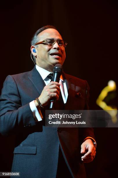 Gilberto Santa Rosa performs onsatge during "40 y Contando" at James L Knight Center on February 10, 2018 in Miami, Florida.