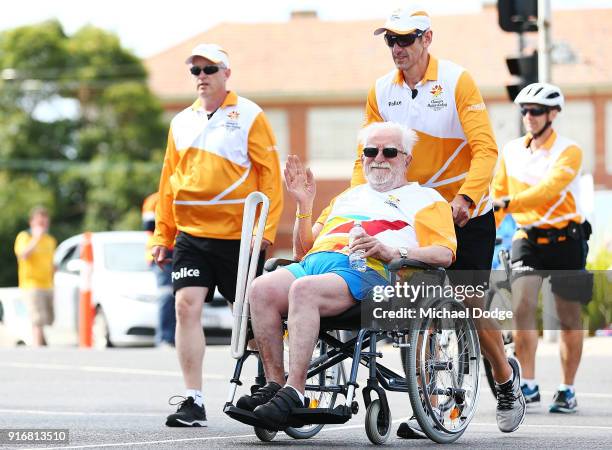 Mt.Martha Cricket club founder and legend Ray Peak carries the Queens Baton during the Queens Baton Commonwealth Games relay in Frankston on February...
