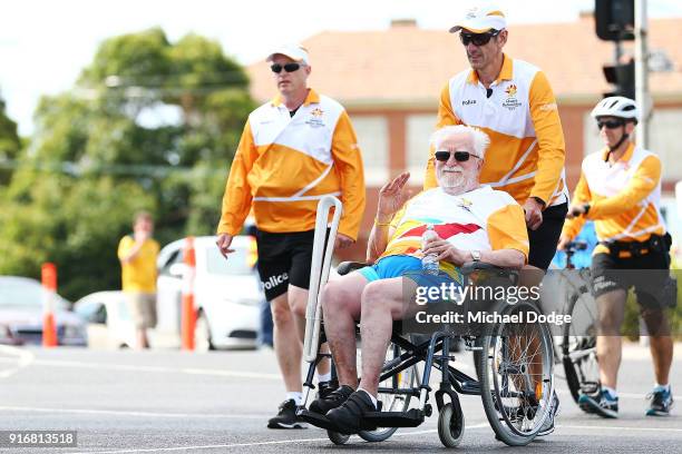 Mt.Martha Cricket club founder and legend Ray Peak carries the Queens Baton during the Queens Baton Commonwealth Games relay in Frankston on February...