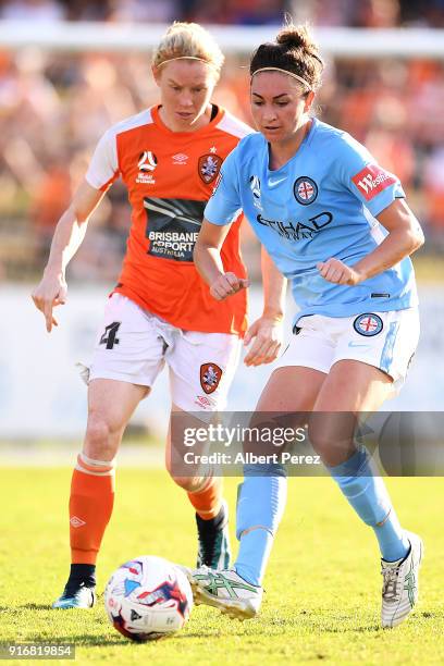 Jodie Taylor of Melbourne City in action during the W-League Semi Final match between the Brisbane Roar and Melbourne City at Perry Park on February...