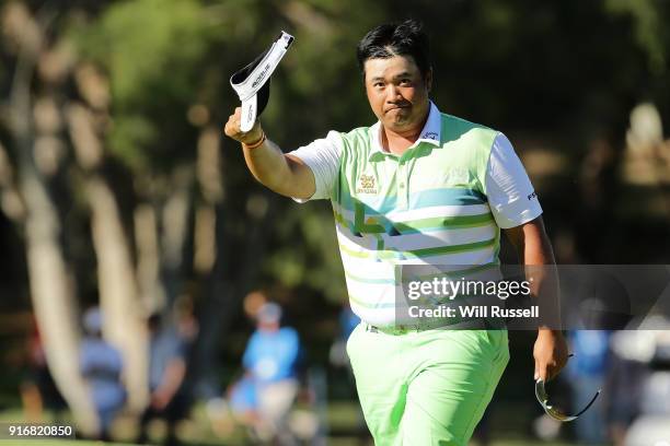Kiradech Aphibarnrat of Thailand acknowledges the gallery after defeating James Nitties of Australia in the final during day four of the World Super...