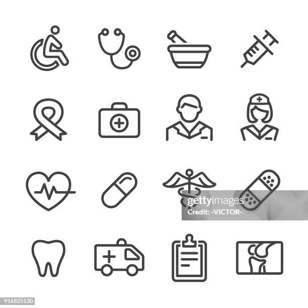 medicine icons - line series - first aid kit stock illustrations