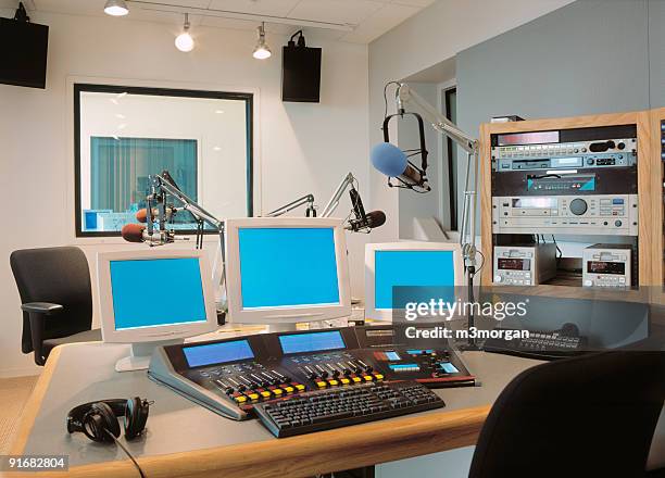 radio station studio - microphone desk stock pictures, royalty-free photos & images