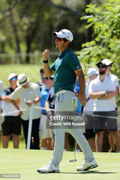 Lucas Herbert of Australia reacts after missing a putt in the semi final match against Kiradech Aphibarnrat of Thailand during day four of the World...