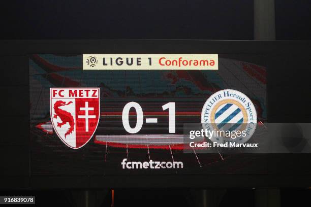 Scores during the Ligue 1 match between Metz and Montpellier Herault SC at on February 10, 2018 in Metz, .