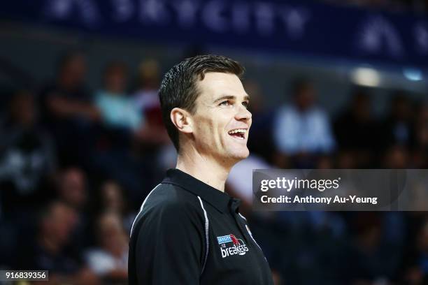 Kirk Penney of the Breakers looks on prior to the round 18 NBL match between the New Zealand Breakers and Melbourne United at Spark Arena on February...