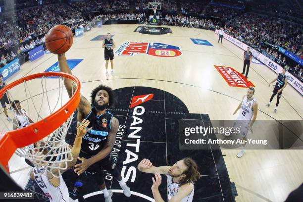 Rakeem Christmas of the Breakers puts up a shot during the round 18 NBL match between the New Zealand Breakers and Melbourne United at Spark Arena on...