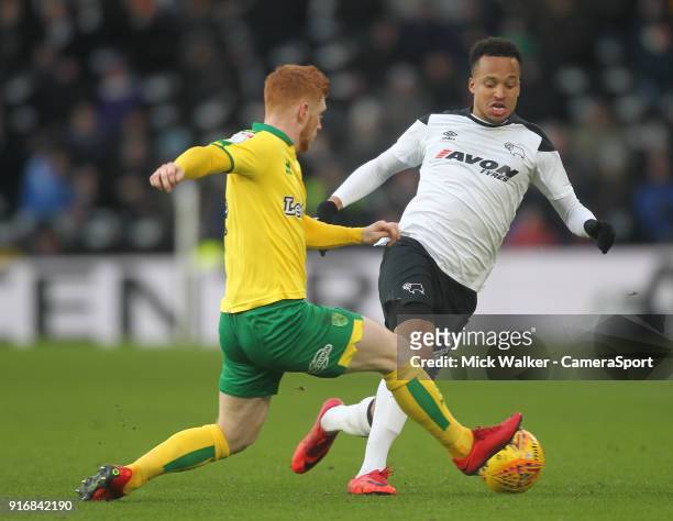Derby County's Marcus Olsson in action with Norwich City's Harrison Reed during the Sky Bet Championship match between Derby County and Norwich City...