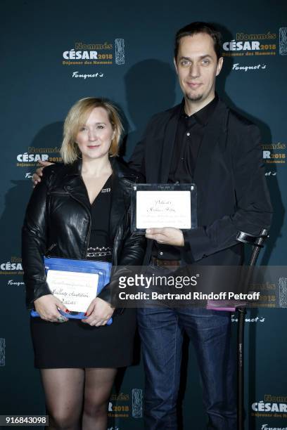 Writer Fadette Drouard, nominated for Best Adaptation in the film 'Patients' and Singer Fabien Marsaud aka Grand Corps Malade, nominated for Best...