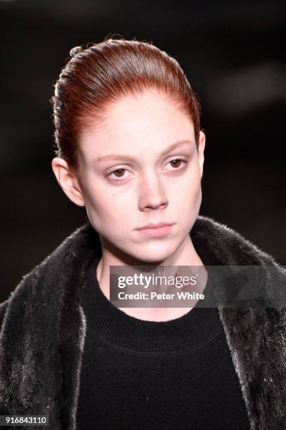 Natalie Westling walks the runway at Alexander Wang Fashion Show during New York Fashion Week at 4 Times Square on February 10, 2018 in New York City.