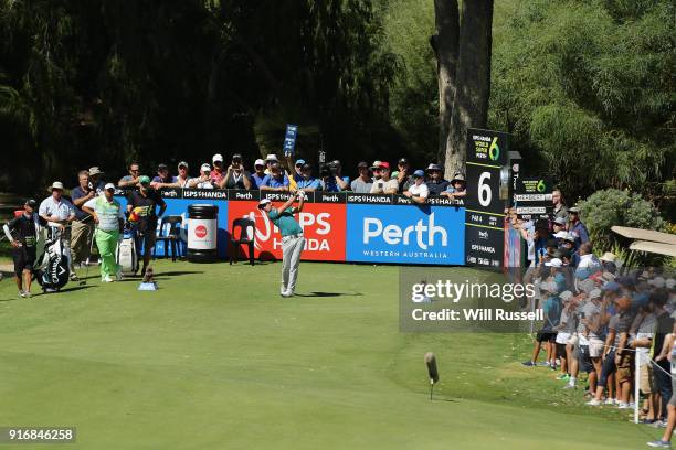 James Nitties of Australia takes his tee shot on the 6th hole in the final against Kiradech Aphibarnrat of Thailand during day four of the World...