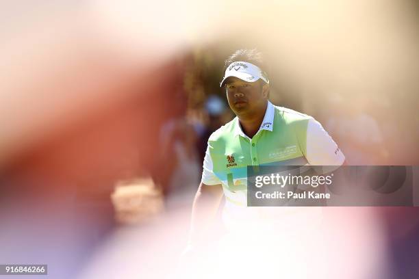 Kiradech Aphibarnrat of Thailand looks on in the semi final match against Lucas Herbert of Australia during day four of the World Super 6 at Lake...