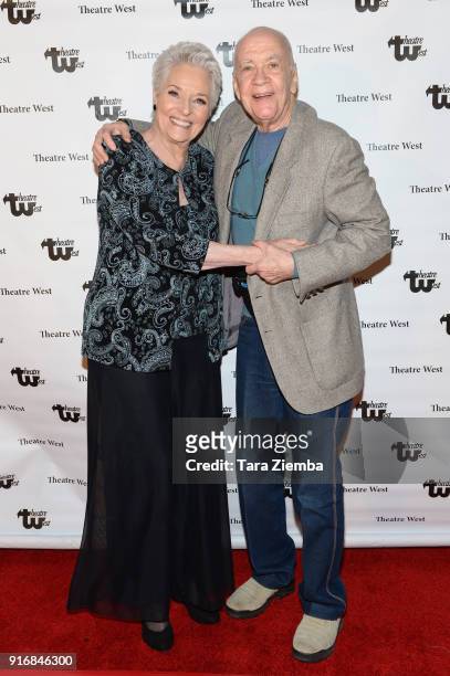Actors Lee Meriwether and Jack Kutcher attend the 'Love Letters To Lee Meriwether' premiere at Theatre West on February 10, 2018 in Los Angeles,...