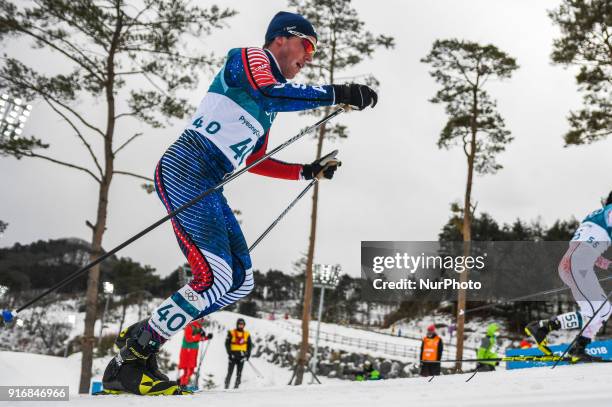 Patrick Caldwell of United States at Men's 15km + 15km Skiathlon at olympics at Alpensia cross country stadium, Pyeongchang, South Korea on February...