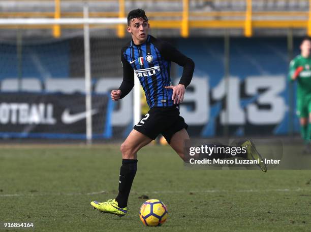 Gabriele Zappa of FC Internazionale in action during the Primavera Serie A match between FC Internazionale U19 and Atalanta U19 at Stadio Breda on...