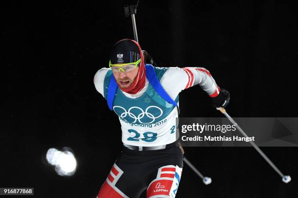 Simon Eder of Austria competes during the Men's 10km Sprint Biathlon on day two of the PyeongChang 2018 Winter Olympic Games at Alpensia Biathlon...