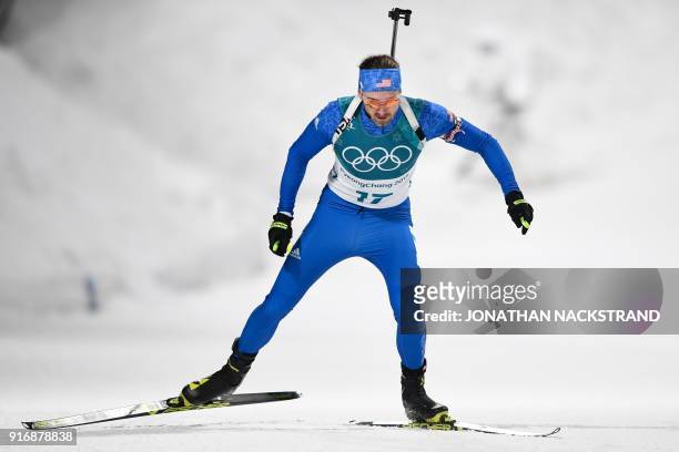 S Sean Doherty competes in the men's 10km sprint biathlon event during the Pyeongchang 2018 Winter Olympic Games in Pyeongchang on February 11, 2018....