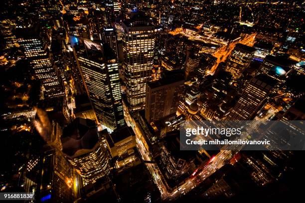 sydney night lights - sydney from above stock pictures, royalty-free photos & images