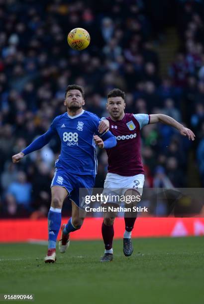 Scott Hogan of Aston Villa and Harlee Dean of Birmingham City in action during the Sky Bet Championship match between Aston Villa and Birmingham City...