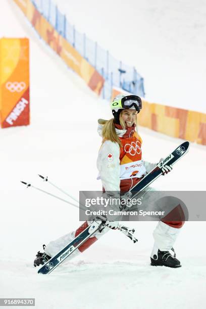 Justine Dufour-Lapointe of Canada celebrates winning silver during the Freestyle Skiing Ladies' Moguls Final on day two of the PyeongChang 2018...