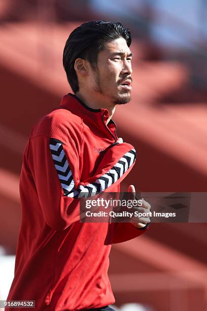 Daisuke Suzuki of Nastic warms up prior to the La Liga 123 match between Albacete Balompie and Nastic at Estadio Carlos Belmonte on February 11, 2018...