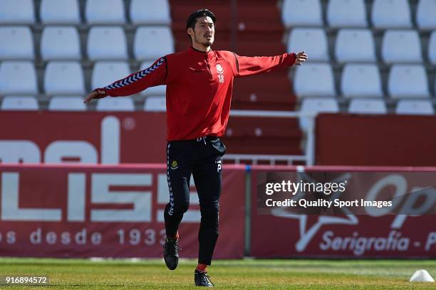 Daisuke Suzuki of Nastic warms up prior to the La Liga 123 match between Albacete Balompie and Nastic at Estadio Carlos Belmonte on February 11, 2018...