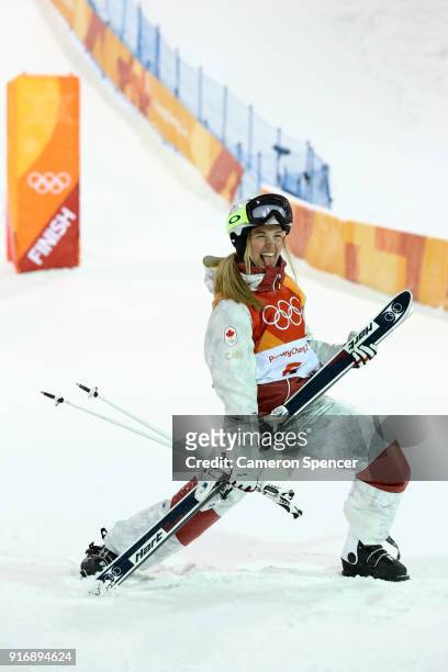 Justine Dufour-Lapointe of Canada celebrates winning silver during the Freestyle Skiing Ladies' Moguls Final on day two of the PyeongChang 2018...