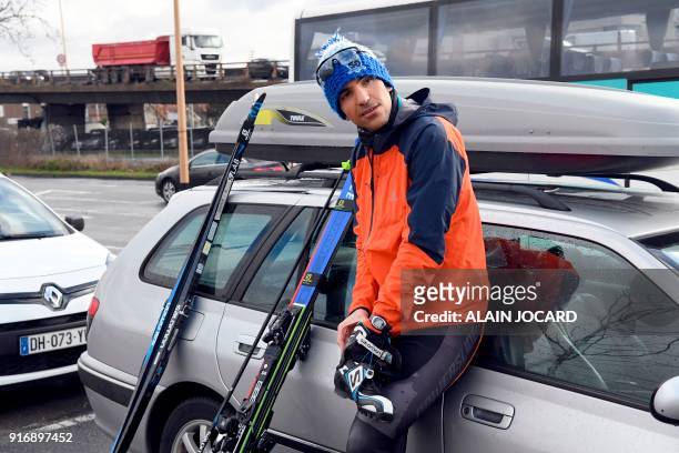 Moroccan cross-country skier Samir Azzimani prepares for a training session for the Pyeongchang 2018 Winter Olympic Games near the Peripherique...