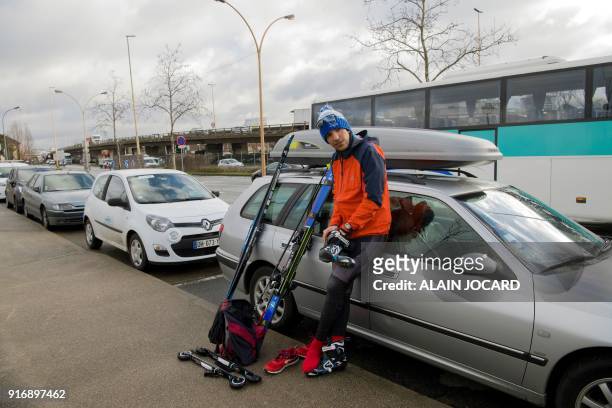 Moroccan cross-country skier Samir Azzimani prepares for a training session for the Pyeongchang 2018 Winter Olympic Games near the Peripherique...