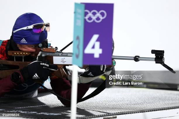 Shoots during the Men's 10km Sprint Biathlon on day two of the PyeongChang 2018 Winter Olympic Games at Alpensia Biathlon Centre on February 11, 2018...