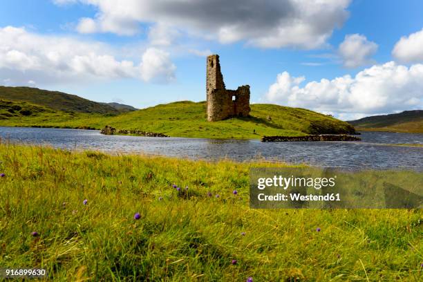 great britain, scotland, scottish highland, loch asynt, ardvreck castle ruin - ardvreck castle stock-fotos und bilder