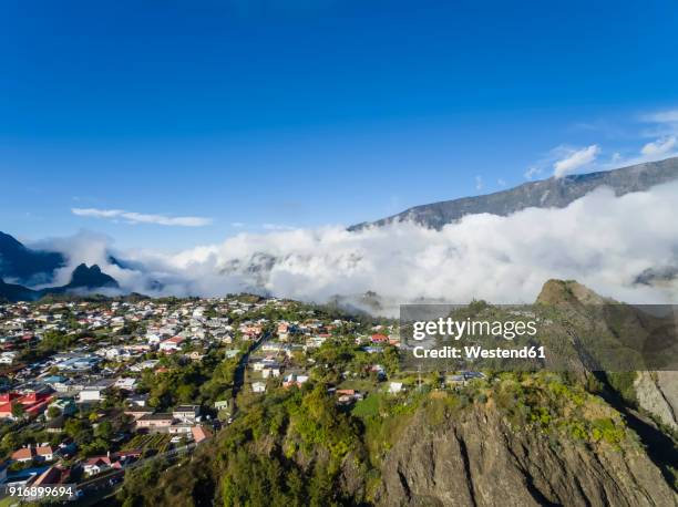 reunion, cilaos, cirque de cilaos, aerial view - réunion foto e immagini stock