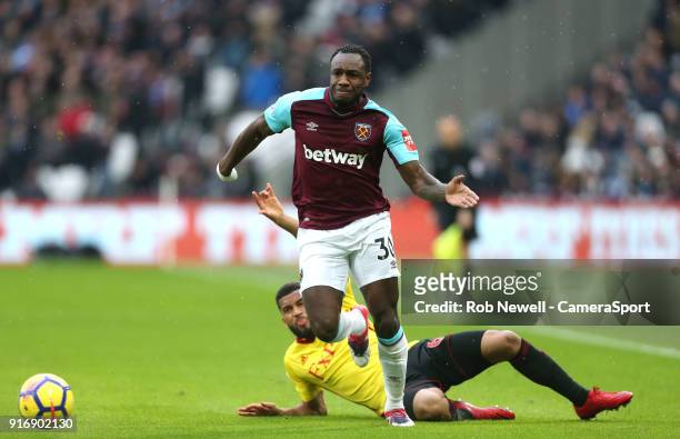 West Ham United's Michail Antonio during the Premier League match between West Ham United and Watford at London Stadium on February 10, 2018 in...