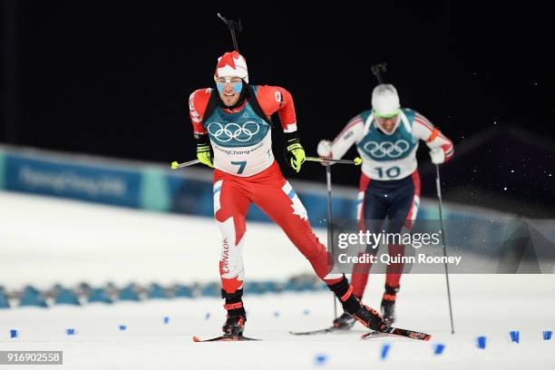 Christian Gow of Canada competes during the Men's 10km Sprint Biathlon on day two of the PyeongChang 2018 Winter Olympic Games at Alpensia Biathlon...