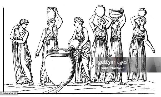 illustrations, cliparts, dessins animés et icônes de filles de danaus, aussi les danaids, les danaïdes ou les danaïdes, étaient les cinquante filles de danaos - grèce antique