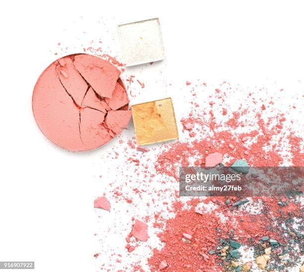 colorful broken make up eyeshadow on white.