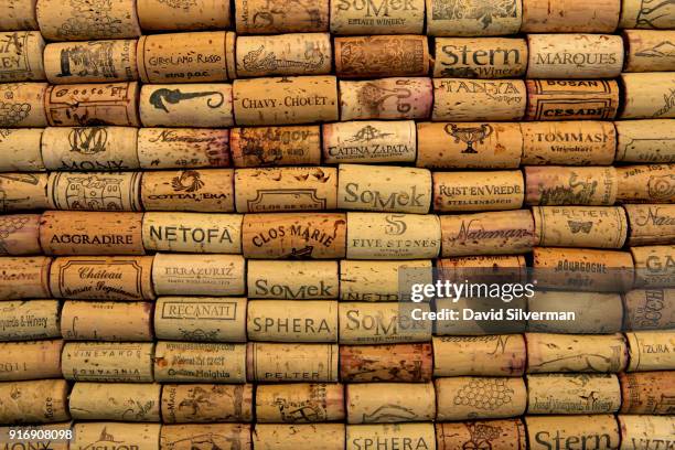 Natural cork wine stoppers, from a selection of wines both from Israel and world-wide, are shown in this photo illustration on February 9, 2018 in...