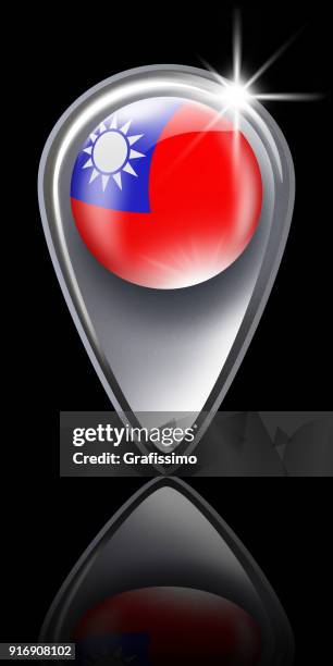 taiwan button map pointer taiwanese flag isolated on black - black flag material stock illustrations