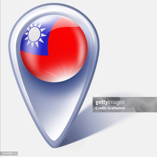 taiwan button map pointer taiwanese flag isolated on white - shiny square button stock illustrations