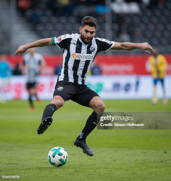 Nejmeddin Daghfous of Sandhausen controls the ball during the Second Bundesliga match between SV Sandhausen and Eintracht Braunschweig at BWT-Stadion...