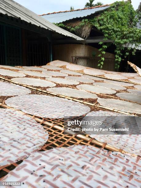 sesame rice paper crepe candy drying on rack - crepe textile stockfoto's en -beelden