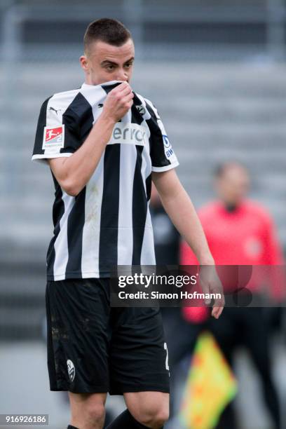 Philipp Foerster of Sandhausen reacts during the Second Bundesliga match between SV Sandhausen and Eintracht Braunschweig at BWT-Stadion am Hardtwald...