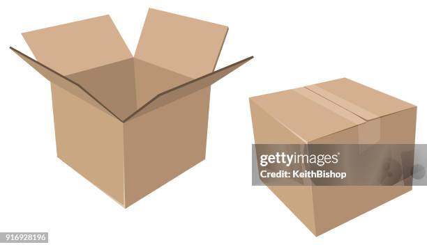 isolated cardboard moving boxes, open and closed - packing stock illustrations